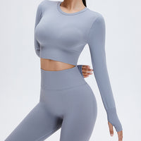 Women's Long-sleeved Quick-drying Yoga Top Seamless Scrunch Butt Long Leggings Set