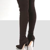 Women's Solid Color Flying Knitted Knee High-heeled Boots