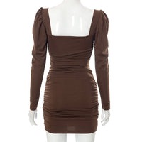 Women's Solid Color Hollow Out Pleated Long Sleeve Strapless Dress