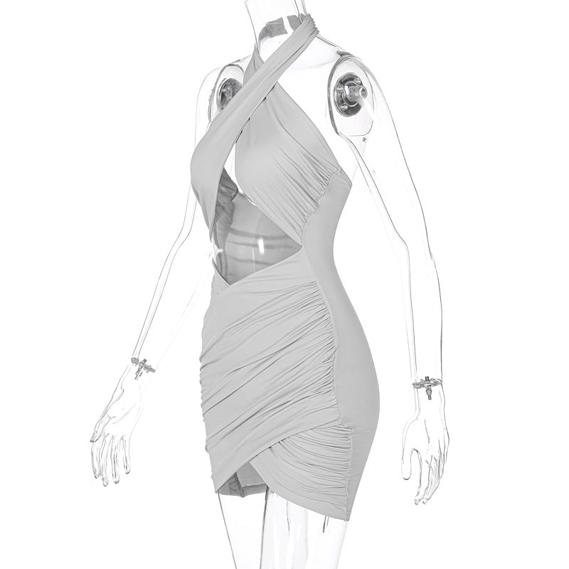 Women's Cut Out Sleeveless Dress with Cross Neck