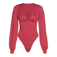 Solid Color Sexy Low-cut Slim Long-sleeved Jumpsuit Womens Bodysuit