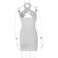 Women's Cut Out Sleeveless Dress with Cross Neck