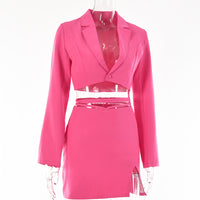 Women' s Long-sleeved Dress Sets Deep V Suit and Tied Rope Skirt Outfit