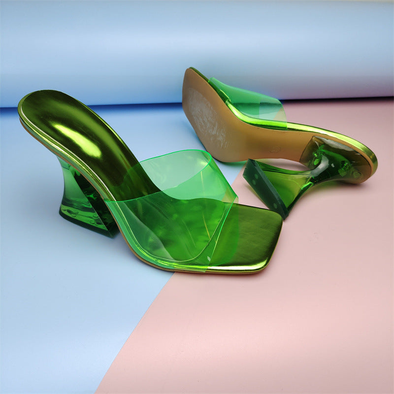 Ladies Shoes Color Transparent Crystal PVC High-heeled Sandals