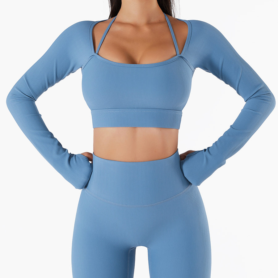 Women's Yoga Padded Quick-drying Square Collar Long-sleeved Tops