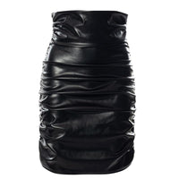 Women‘s Solid Pleated PU Leather Hip Wrap Skirt