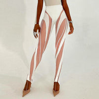 Elastic Fabric Stirrup Leggings Peach Lifting Mid-waisted Striped Pants