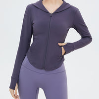 Yoga Sport Tops Hooded Zipper Pocketed Coat  for Women