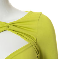 Green Long Sleeve Double Twist Knot Hollow Out Tops Women