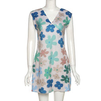 Women's V-neck Sleeveless Floral Print Peach Lifting Dress