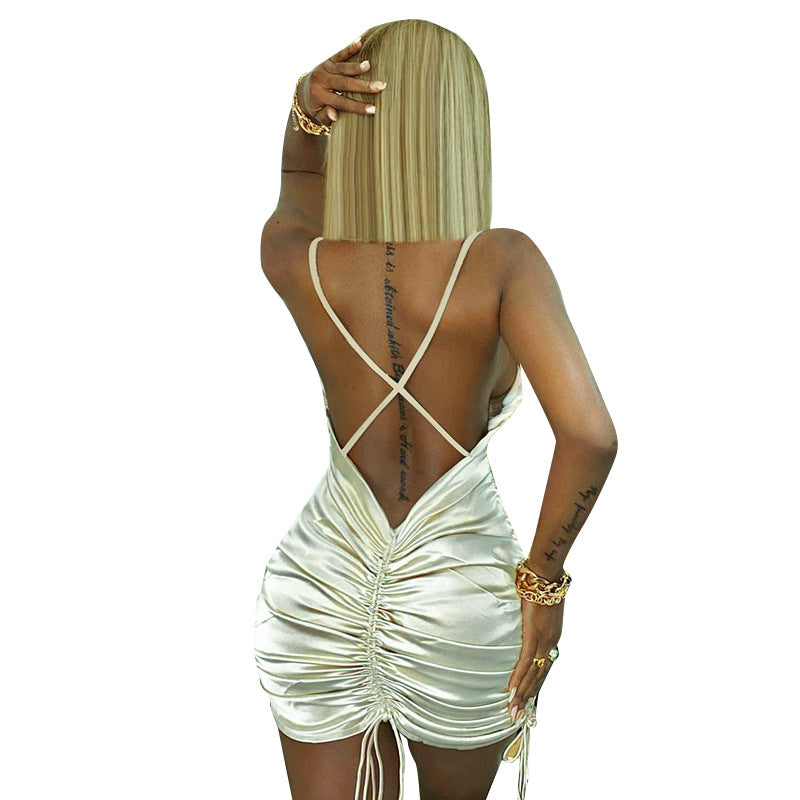 Women's Halter Pleated Backless Sleeveless Night Out Dress