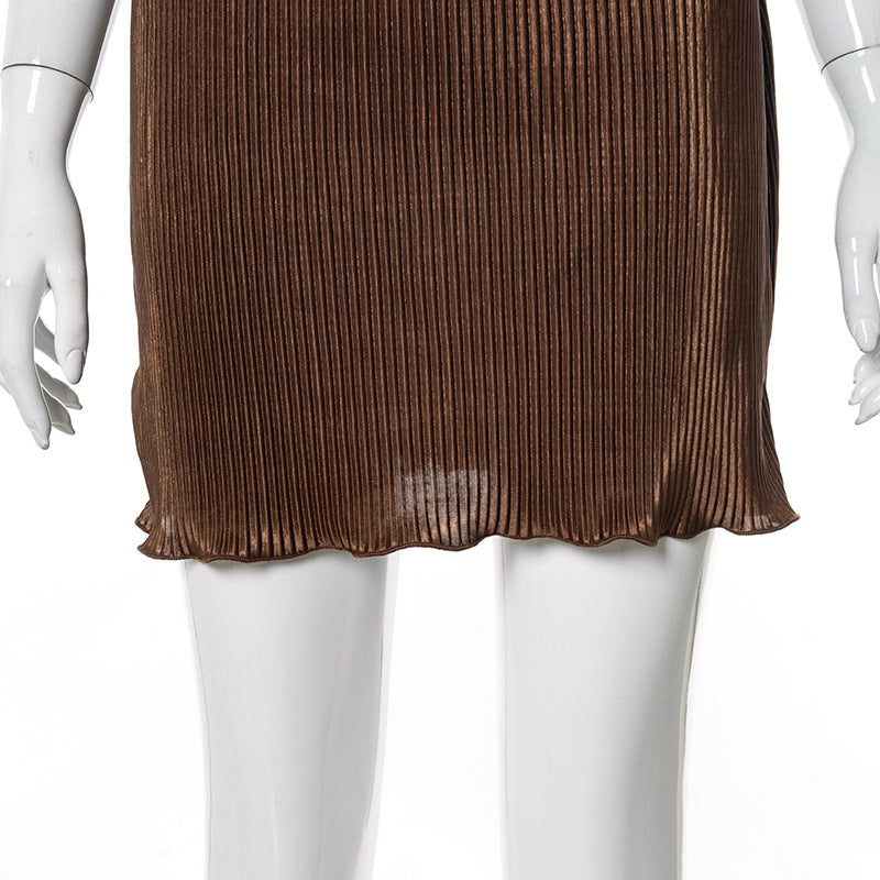 Women‘s Solid Color Threaded Knit Sleeveless Cross Neck Dress