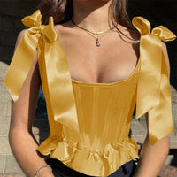 Women's Ruffle Tank Silk Lace-up Corset Top