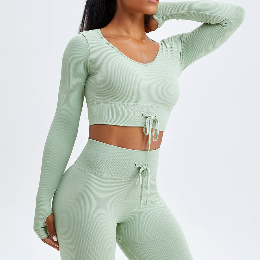 Crop Ribbed Quick-drying Women Yoga Wear Long-sleeved Tops