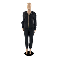 Women's Tracksuit Solid Color Zipper Hooded Collar Long Sleeve Outfit