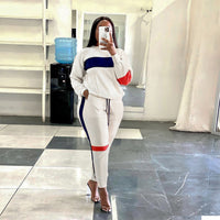 Women's Solid Color Stripe Stitched Long Sleeve Sweater Sportswear