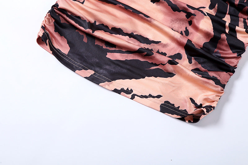 Women's Tiger Print Ruched Sleeveless Dress