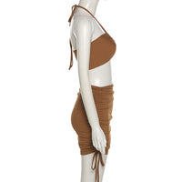 Women's sleeveless top Peach Lifting ruffle short skirt two-piece set