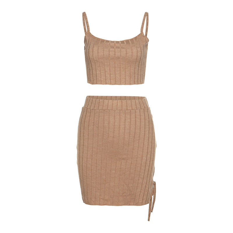 Women's Tank Top Sleeveless Dress Knitted Skirt Set