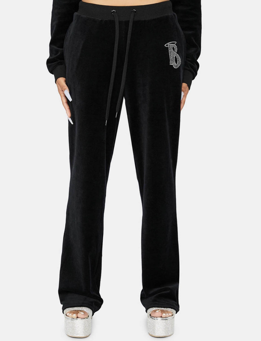 Women's Black Letter Rhinestone Long Sleeve Zipper Sweater Sports Suit