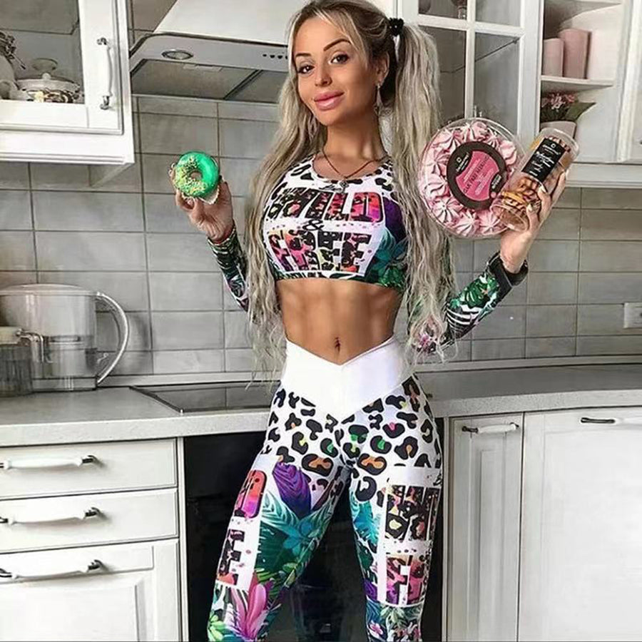 2021 Autumn New Sexy Navel Print Irregular Blouse and Pants For Women