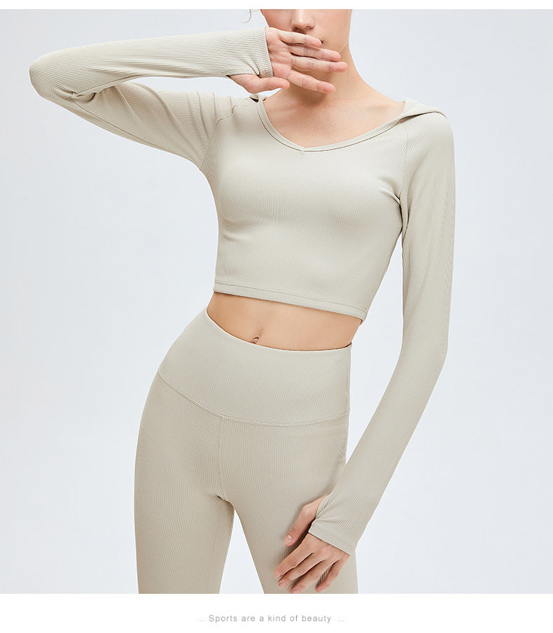 Yoga Knitted Thin Hoodie Women Sports Crop Tops