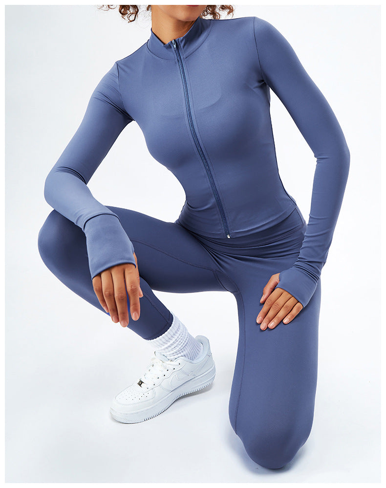 Women's Yoga Bra Zipper Long-sleeved Coat Breathable Quick-drying Leggings