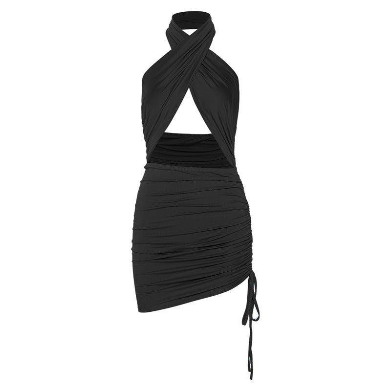 Women's Hanging Neck Backless Hollow Out Slim Sleeveless Dress