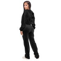 Velour fabric hooded three-piece tracksuit Women's sports suit