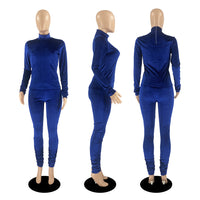 Autumn and Winter Solid Color Slim Velvet Suit Two-piece High-collared Women Tracksuit