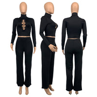 Women's Black Sexy Hollow Out Long Sleeve Suit