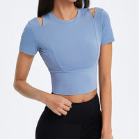 Off The Shoulder Short-sleeved Sports Top Women Yoga T-shirt