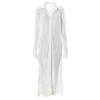 Women's Pressed Pleated Polo Collar Single-breasted Long-sleeved Dress