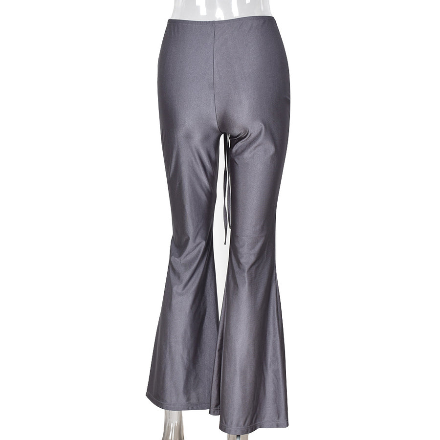 Women's Solid Color Sexy Slim Fit Pleated Bottomed Flare Pants