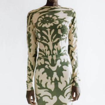 Women's Floral Printed Slim Backless Long-sleeve Dress