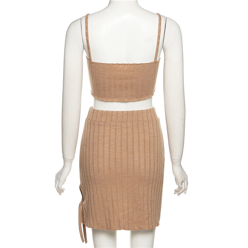 Women's Tank Top Sleeveless Dress Knitted Skirt Set