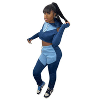 Women's Hooded Drawstring Long-sleeved Tops High Waisted Jumpsuit Sports Fittness Sets