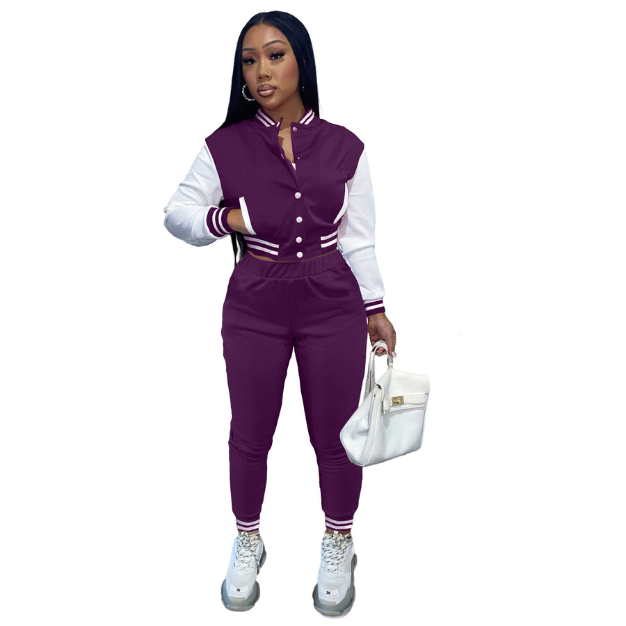 Long-sleeved High Waisted Tracksuit Two-piece Women's Jacket Sets