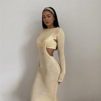 Women's Tank and Round Neck Long-sleeved Sweater Dresses Two-piece