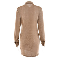 Long-sleeved Lapel Single-breasted Short Pleated Solid Color Dress Women