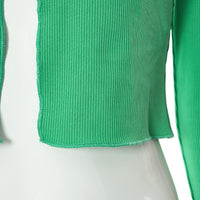 Women‘s Solid Color Open Waist V-neck Single Button Long Sleeve Cardigan Short Top