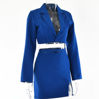 Women' s Long-sleeved Dress Sets Deep V Suit and Tied Rope Skirt Outfit