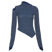 Women's Solid Color Knitted Slim Fit Irregular Off Shoulder Long Sleeve T-shirt