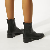 Women's Solid Color Thick Bottom Square Head Zipper Boots