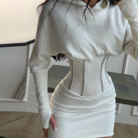 Women's Solid Color Corset Stitched Hoodie Dress