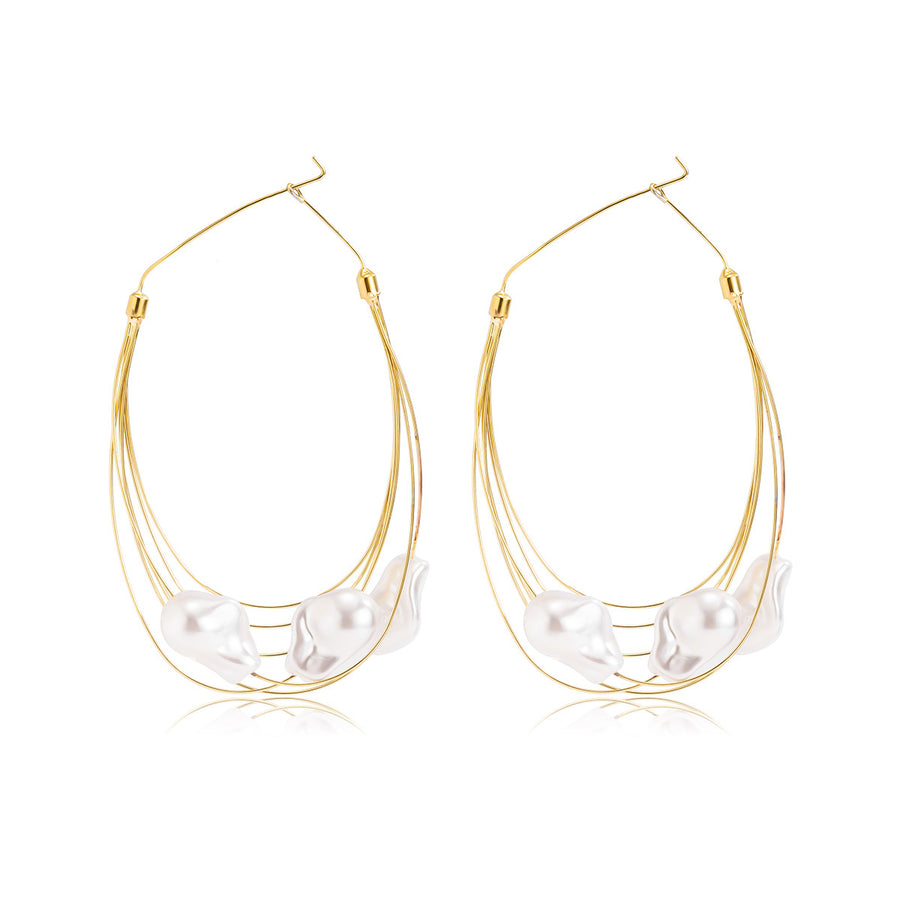 Baroque Style Jewelry Handmade Geometric Multi-layer Tassel Faux-pearl Earrings Women