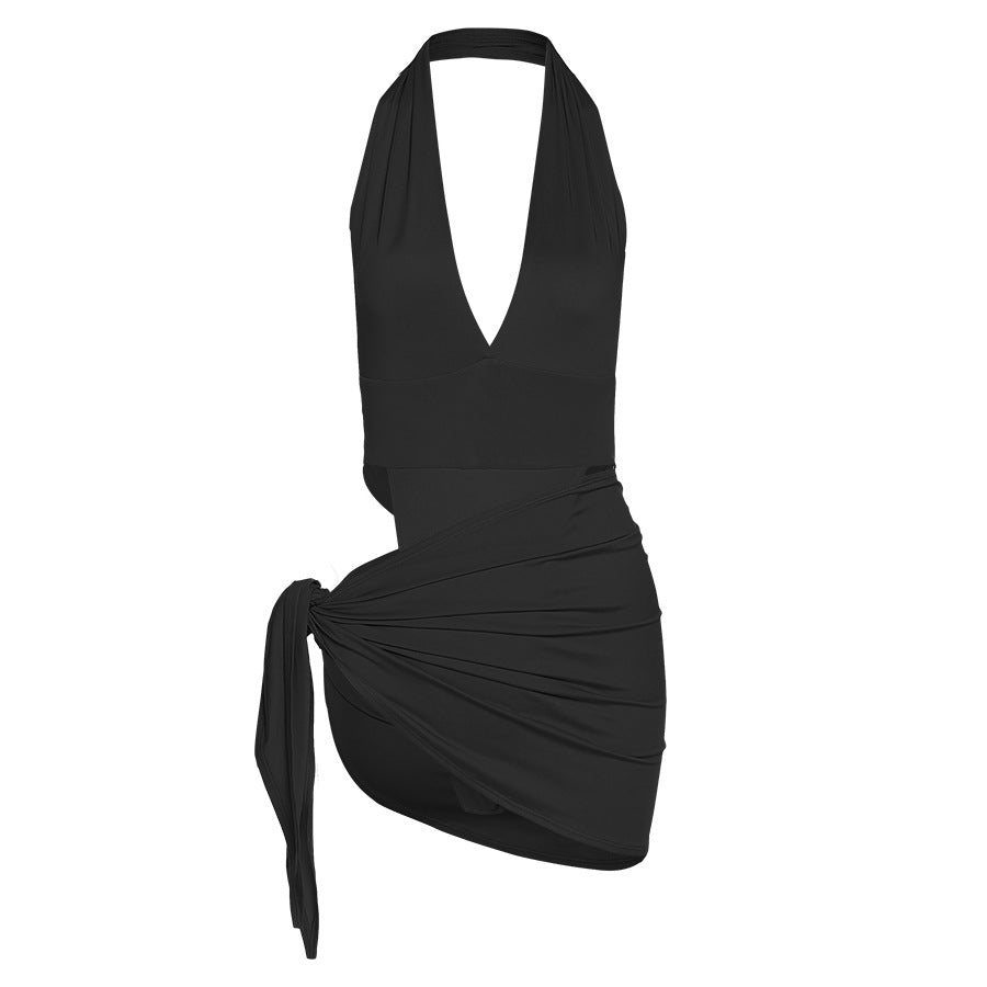 Seductive V-neck Backless Bodysuit Womens Dress