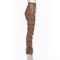 Women's High Waisted Scrunch Butt Street Leather Long Pants