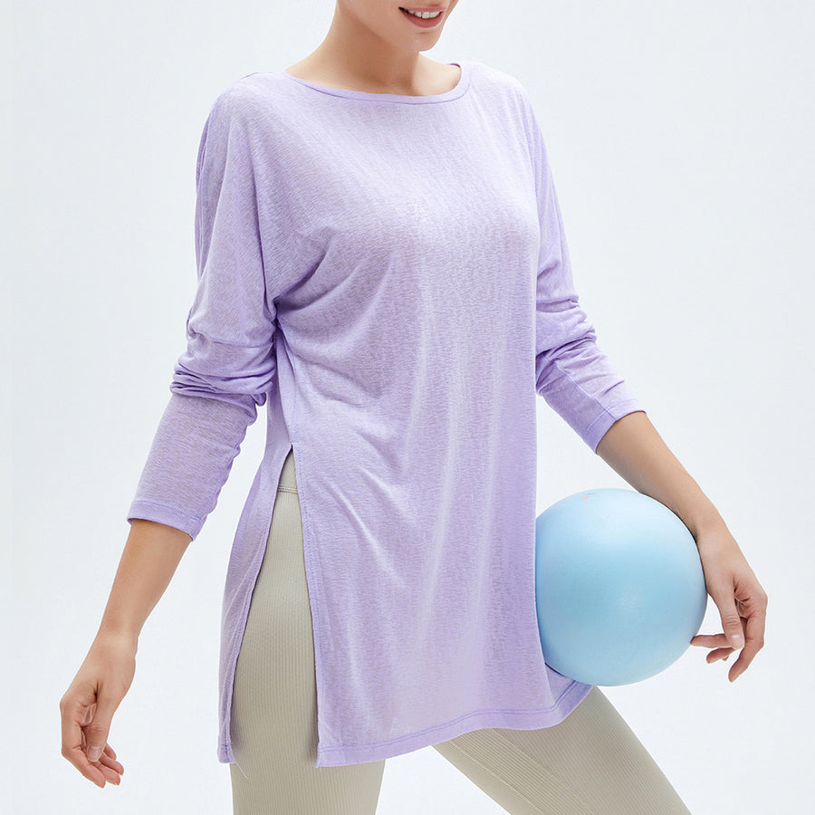 Sports Women Loose Fitness Tops Quick-drying Double Side Split Long Sleeve Yoga Wear