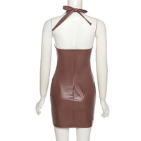 Women's Sleeveless Backless Low-cut Slim PU Dress